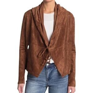BLANKNYC NEW $98 Faux Suede Tie Front Hooded Jacket in Supernova Brown XL